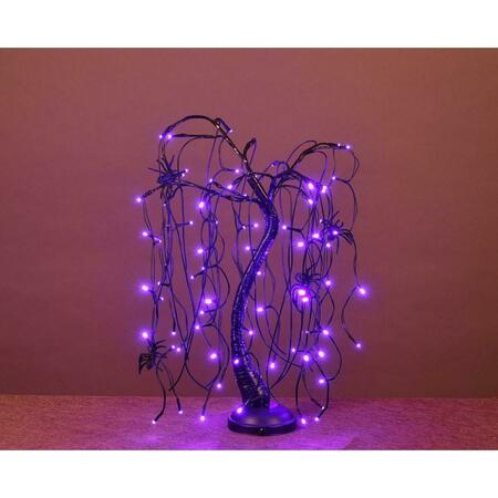 QUEENS OF CHRISTMAS 2 ft. LED Halloween Willow Bonsai Christmas Trees, Purple LED-WLLW-02-BATAC-LPU